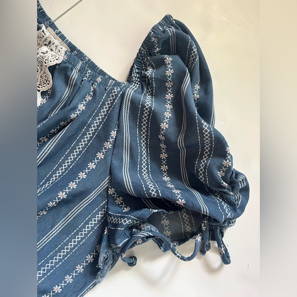 Lily Bleu Women’s Girls Blue Striped Lightweight Summer Dress with Lace Detail - Picture 6 of 11